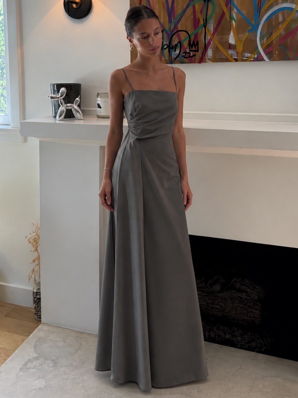 Zara ZW Collection Grey Khaki Wool Blend Draped Maxi Dress NWT Event - Picture 2 of 15